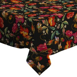 Q-Beans Rectangle Decorative Tablecloth [Size: 60 x 84 inch], Washable and Reusable Table Cloth Cover for Indoor and Outdoor (Embroidery Butterfly Poppies)