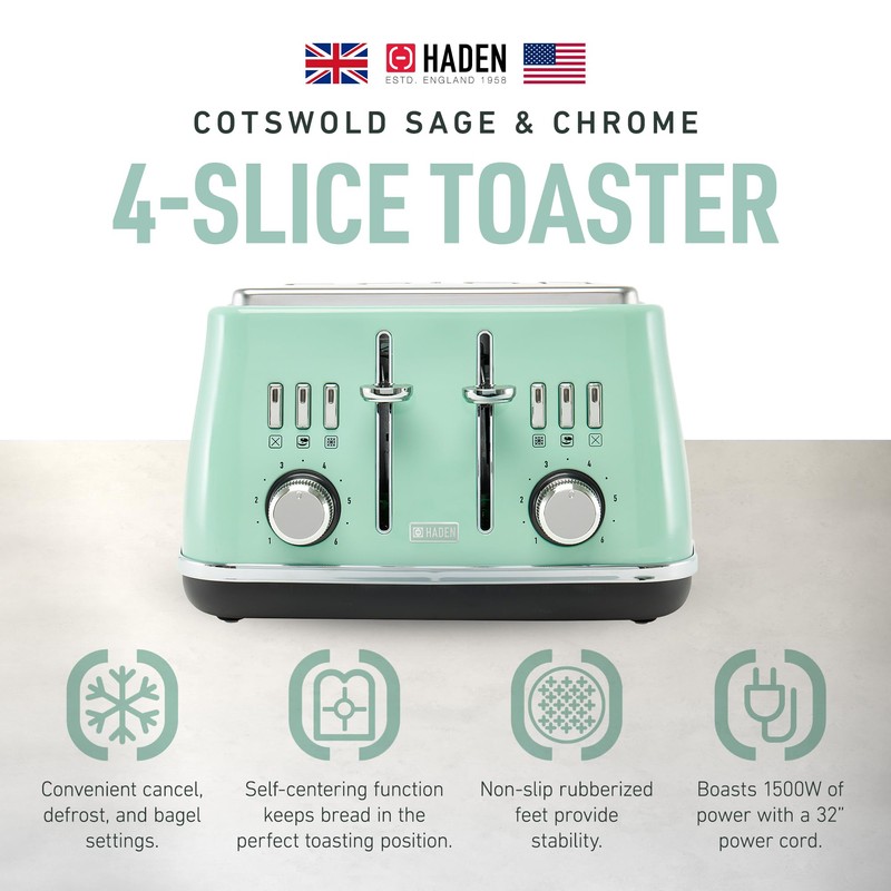 Haden Cotswold 4 Slice Extra Wide Slot Toaster with Cool
