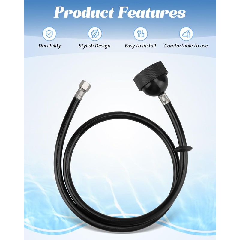 Salon Shampoo Bowl Sprayer Head with Black Rubber Hose, Salon