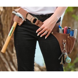 ERALEN Leather Garden Tool Belt For Women & Men- Womens Tool Belt, Florist Tool Belt Holster, Utility Belt Apron for Gardening, DIY, & Workshops Fits Up to 53", Gift Box Included (Left Handed Brown)