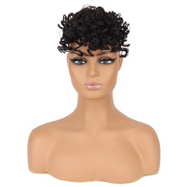 Bangs Hair Extension, Synthetic 6 Inch Short Afro Kinky Curly Clip In Hair Bang For African Women Hairpiece (Dark Brown #2)