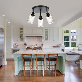 PENDRION 3 Light Modern Track Lighting with Flexibly Rotatable Light Head, Black Track Lighting Fixtures Ceiling Industrial Kitchen Round Ceiling Spotlight for Home Dorm Dining Room Hallway Closet