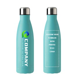 Personalized 17oz Insulated Water Bottle, Double Wall Stainless Steel Water Bottle Leak-Proof Thermos, Reusable Water Bottle for Sports & Travel, Blue, 1 Pack