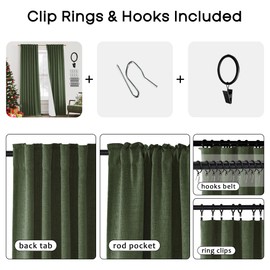 PANELSBURG Olive Green Curtains 84 Inch Length 2 Panels Set,Christmas Boho Back Tab Pleated Room Darkening Linen Blackout Window Curtain Drapes for Living Room 84 Inches Long