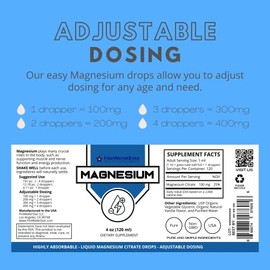 FWS Magnesium Citrate Liquid Drops for Adults and Kids, Pure Magnesium Citrate, Organic, Non-GMO, Vegan, Supports Sleep Calm Energy Muscles Nerves, Ea