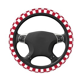 GEHGXF Steering Wheel Cover Red and White Checkered Elastic Steering Wheel Protector Neoprene Anti-Slip Sweat Absorption Universal Car Accessories 15 Inch for Women Men Fit Auto Cars Trucks
