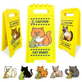 Cat Lover's Funny "Caution Cat Vomit" Desk Sign – Vivid 3D Printed Double-Sided Miniature Foldable Decor, Quirky Gag Gift, Unique Cat Breeds & Colors, Home & Office Humor, 4.88" Tall (Persian Orange)