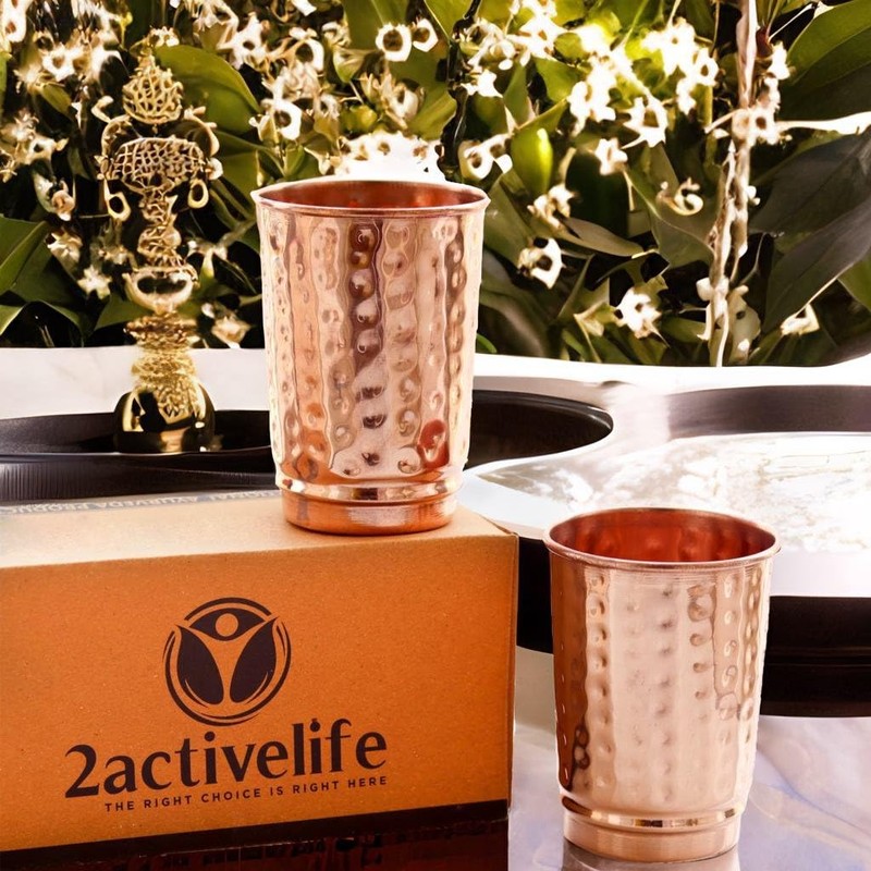 2activelive-Immunity Booster Copper Tumbler Set of 2, Hammered Pure Copper