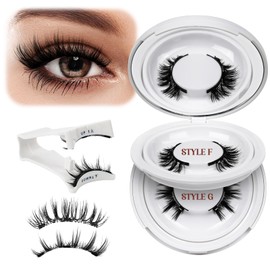 QUEWEL Magnetic Eyelashes Natural Look, 2 pairs Reusable Magnetic Lashes with Applicator, Soft Magnetic Eyelashes Kit without Eyeliner, Easy to Wear and Remove(Hei-Magnetic Lashes-Style F+G)