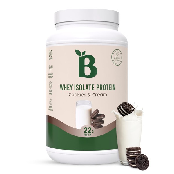 Bloom Nutrition Whey Isolate Protein Powder, Cookies & Cream - Pure Iso Post Workout Recovery Drink Blend, Smoothie Mix with Digestive Enzymes for Gut Health - Low Carb, Keto & Zero Sugar Added