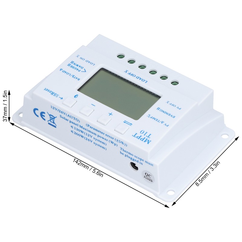 10A 12/24V MPPT PWM Solar Charge Controller with LCD Display