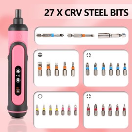 Electric Screwdriver Rechargeable, 4V Cordless Screwdriver,With 3 gear torque adjustment and 26 Bits, Extension Rod, USB Charging Cable in Carrying Case, Suitable for furniture or appliance repair