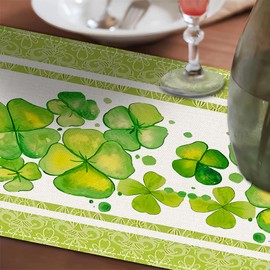 St. Patrick's Day Table Runner, Classic Shamrock Elegance Table Runners, Ideal for Home, Party, Kitchen Dining Mantel Decor, 13x72 Inches