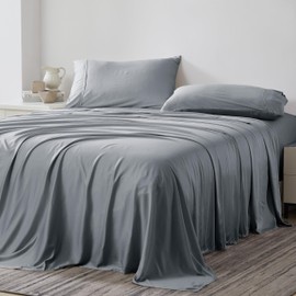 Southshore Fine Living, Inc. Super Soft Tencel Sheets Set, Extra Deep Pocket California King Size, 500 Thread Count Bed Sheets 4 Piece Set with Deep Fitted Sheet, Flat Sheet, 2 Pillowcases; Steel Blue