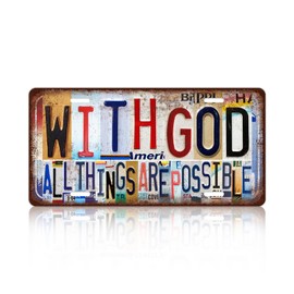 JBYMsign Vintage Wall Decor With God All Things Are Possible License Plate Metal Sign Tin Signs Poster