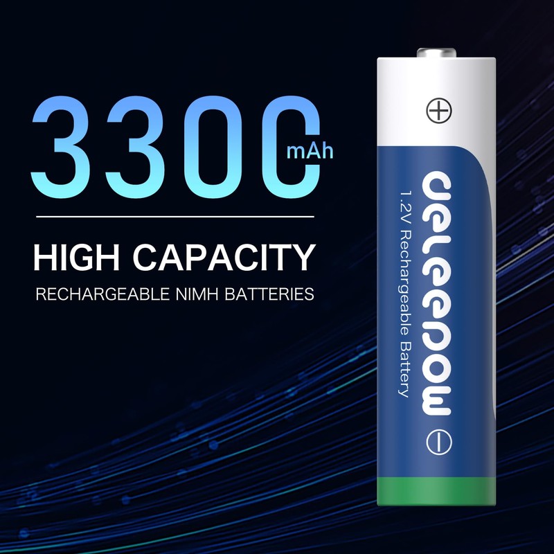 Deleepow NiMH AA Rechargeable Batteries 8 Pack 3300mAh 1.2V AA
