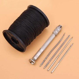 Bavane Stainless Steel Awl Shoe Repair Tool, 4 Needles Sewing Awl Hand Stitcher Shoe Repair Tool Kit with 50m Nylon Cord Thread for DIY Leather Craft (Repair Tool+Black Thread)
