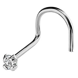 Jewelry Avalanche 22G Solid 14Kt Gold Nose Screw Stud with Prong Set real Diamond Gemstone, 14kt Yellow Gold or 14kt White Gold - April Birthstone Nose Ring-NSWG_WD-1.5MM