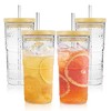 4 Pack 20oz Hobnail Drinking Glasses with Bamboo Lids and