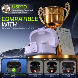 Safety Lock Case for Bose QuietComfort Earbuds Case(2024),Military-Grade Drop Protection Hard Case Cover for Bose New QuietComfort Bluetooth Earbuds with Cleaning Kit&Carabiner(Charger not Included)