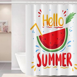 Uiiooazy Cute Summer Shower Curtain for Bathroom Hello Summer Watermelon Shower Curtain Set with Hooks Red Fruit Polyester Waterproof Fabric Shower Curtains 72x72 inches