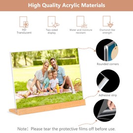 Folgtek 2-pack A4 Acrylic Sign Holders, Horizontal L-Shape Acrylic Table Stands Wooden Base Menu Holders for Restaurants, Office, 297 * 210mm