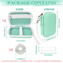 Teyomi Case Compatible with Phomemo D30 D35, for NELKO P21, for NIIMBOT D110, for JADENS D110 Label Maker with 3 Roll Label Tape(Label Paper 1/2" x 1 1/2" (12mm X 40mm))-Hard Shell Storage Bag-Green