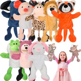 10 Pcs Animal Hand Puppets 12 Inch Soft Plush Plush Puppets Lion Orangutan Giraffe Tiger Monkey Pig Elephant Hand Puppets for Boys and Girls Storytelling, Teaching, Role Playing (Cute Style)