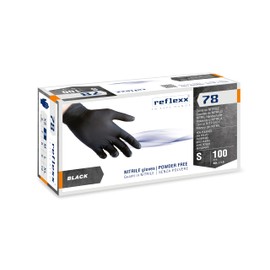 Reflexx R78/S Powder free nitrile gloves, gr4, 0 Size S, Black (Pack of 100)