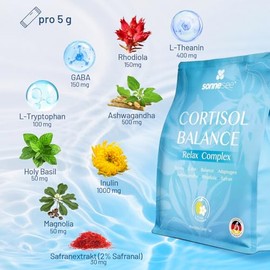 Cortisol Balance Support Stress Adaptogen Powder (Cortisol Cocktail) with Ashwagandha Rhodiola GABA & L-Theanine to Support the Nerves & Psyche - 150 g Laboratory Tested in Germany
