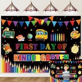 First Day of Kindergarten Backdrop Welcome Back to School Photography Background Welcome to Preschool Banner for Kids Children Chalkboard Classroom Party Decorations Supplies (70x40 inch (6x4FT))