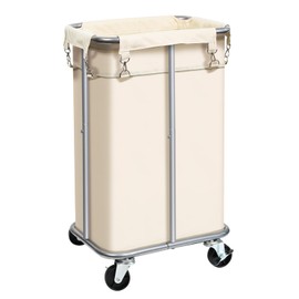 Laundry Basket with Wheels, Rolling Laundry Hamper with Removable Bag, 100L Laundry Sorter Cart, Tall Narrow Slim Clothes Hamper Organizer with Sturdy Metal Frame, Beige