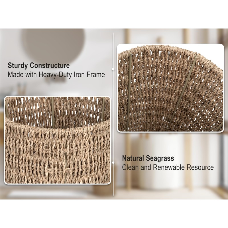 StorageWorks Wicker Waste Basket, Small Trash Can, Wicker Trash Basket