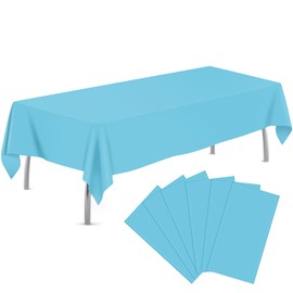 tujol Light Blue 6 Pack Plastic Table Cloth 54" x 108", Disposable Tablecloths Rectangle Table Cover, Plastic Tablecloths for Parties