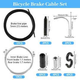 Brake Cable Bicycle Set, 2.5 m Gear Cable Bicycle, Universal Brake Cable Set with 2 V Brake Manifold (110 Degrees) and Dust Cover, Brake Cable Replacement for Mountain Bike, Road Bike