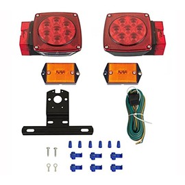 CONVEX Submersible Square LED ComboTail Light Kit for Over 80" Trailer Use,S/T/I/License Plate Lt & S/T/I Lt Combined Functions, Plus 2 Amber Markers, License Plate Bracket&harness DOT/SAE Compliant