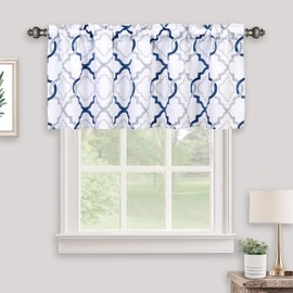 Inselnwald Moroccan Valance for Windows of Kitchen Living Room Bedroom, Geometric Quatrefoil Trellis Printed Rod Pocket Short Valance Window Curtains, 52" X 18", Navy Blue