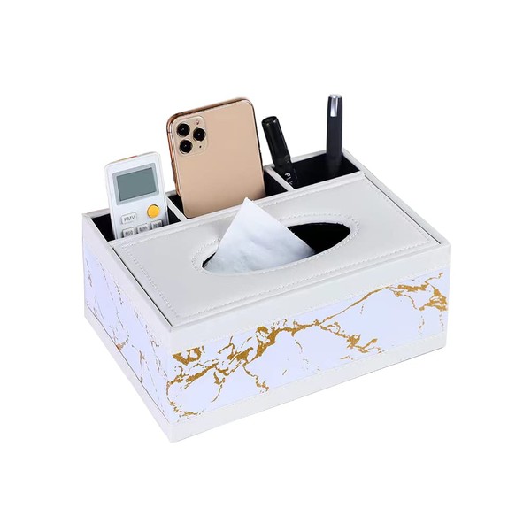 PU Leather Household Office Rectangular Large Tissue Box with Remote Control Storage Organizer Box - Elegant and Stylish Home Napkin Holder Desktop Tissue Paper Holder Desk Storage Organizer (Gold)