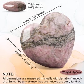 CASMON 8 Pcs Natural Rhodonite Heart Love Stones (1 Inches), Puff Hearts Healing Palm Crystal Set with Gift Box for Chakra Reiki Home Décor