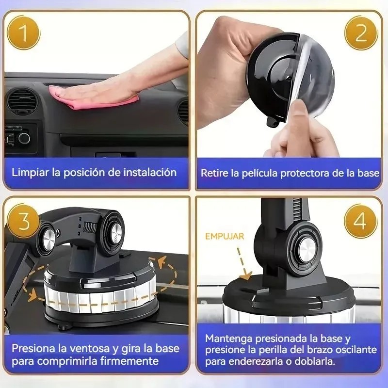 Base Soporte Grande Porta Celular 360 Ventosa Coche Auto Negro