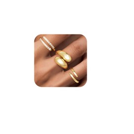 Poxtex Gold Rings for Women Stackable, Wending Eternity Statement Band Set, Chunky Cubic Zirconia Open Twist Size 8 Rings Jewelry Gifts
