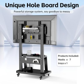 Mobile TV Stand Rolling TV Cart with Wheels for 32-75 Inch Flat/Curved Led/LCD/OLED Portable Floor TV Stand with Steel Shelf and Hole Platform, Height Adjustable Holds up to 180lbs