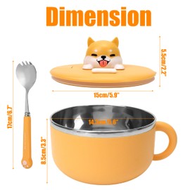 Cute Dog Ramen Bowl with Lid, 40.6 OZ (1200ml) Insulated 304 Stainless Steel Noodle and Soup Bowls with Handle, Spoon, Portable Instant for Noodles, Udon, Miso, Thai, Pho, Dumplings, or Salads