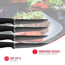 Home Basics KS45413 Stainless Steel Steak Knives with Non-Slip Handles, (Set of 4), Black, 4 Piece Set