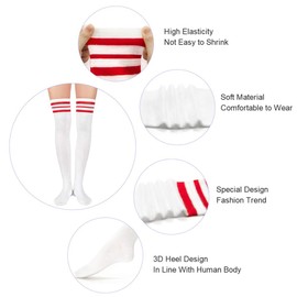 Zando Women Stripe Thigh-high Socks Thigh High Stockings Over Knee High Cosplay Socks Plus Size Tights F White w Red