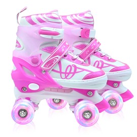 Kids Roller Skates for Girls Boys-SMOOJOY Outdoor Musical Note Pattern Roller Skates with Light Up Wheels, 4 Size Adjustable Rollerskates for Kids Ages 3-20 Birthday Gift patines para niñas
