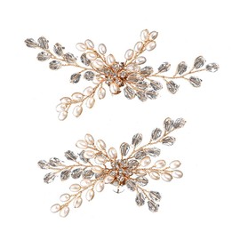 Asphire Elegant Crystal Pearl Shoes Clip 2pcs Sparkling Floral Women's High Heel Decoration Clip DIY Shoe Buckle Accessories for Women, Gold