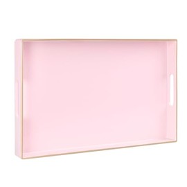 MAONAME - Bandeja de Servir Rosa con Asas, Bandeja Decorativa Moderna para Mesa de Centro, Bandeja Rectangular de plástico para otomano, baño, decoración, 15.7 x 10.2 x 1.57 Pulgadas
