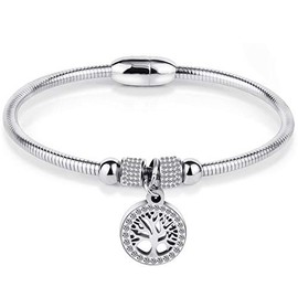 Jude Jewelers Stainless Steel Tree of Life Charm Bangle Bracelet Cocktail Party Anniversary (Silver)