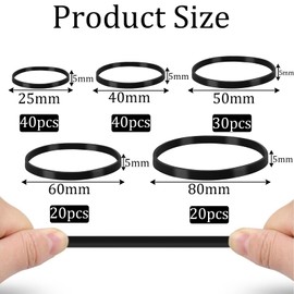 wonkeken 150Pcs Elastic Bands 5 Sizes Heavy Duty Thick Rubber Bands Natural Strong Elastic Bands Wide Rubber Bands Home School Office Workshop Accessories Fixed Stretchable Bands Black 2.5/4/5/6/8CM